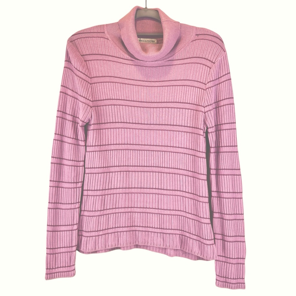 Urban Outfitters Turtleneck Sweater Pink Striped Long Sleeve Lightweight Sz L